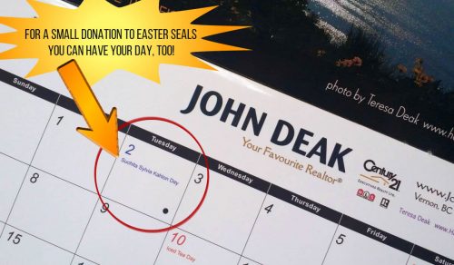 For a small donation to Easter Seals your birthday or other important date can be added to the 2016 calendar created by John Deak, with photos by Teresa Deak.