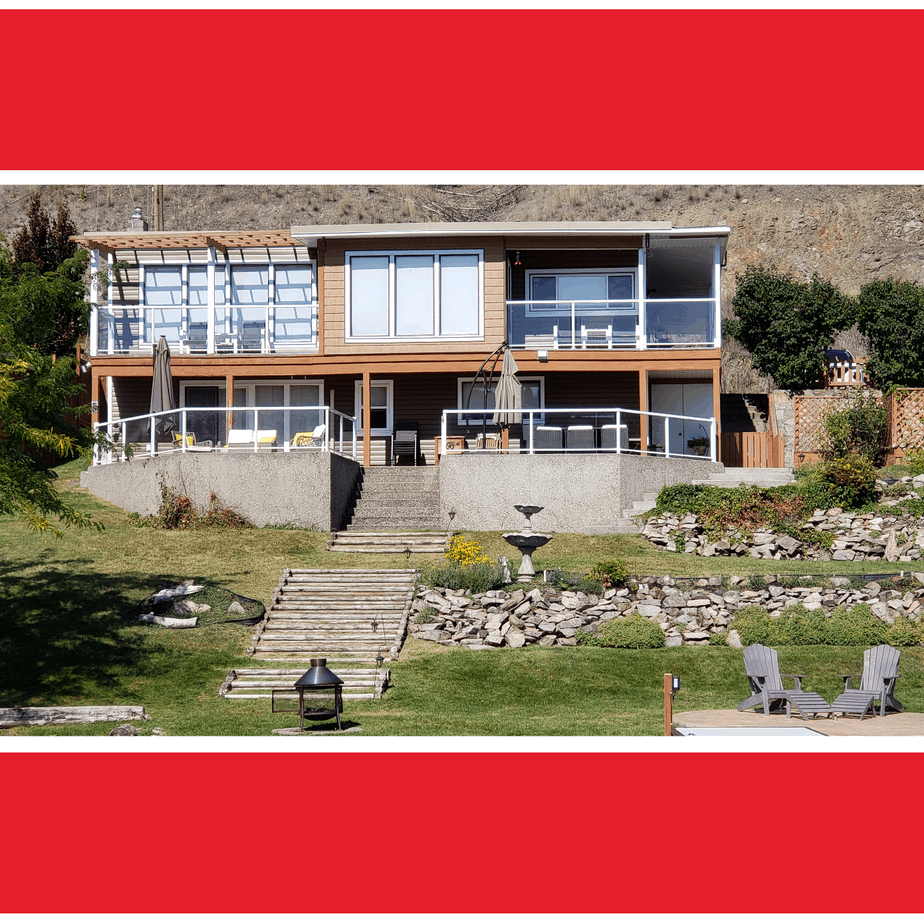 8460 Tronson Road, Vernon BC Lakeshore home features 4 beds up and 2 beds in the basement suite, 2 baths and 90' of waterfront on Okanagan Lake. New dock with boat lift, many updates, gorgeous for entertaining all your Okanagan-loving guests.